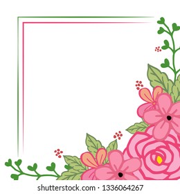 Vector illustration rose pink flower frames blooms hand drawn