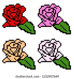 Vector illustration of rose in pixel style.