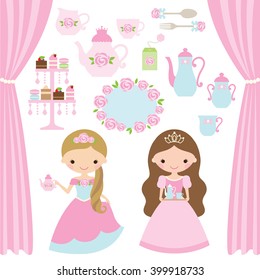 Vector Illustration Of Rose Princess Tea Party Theme.