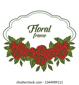 Vector illustration rose red floral frames isolated white backdrop hand drawn
