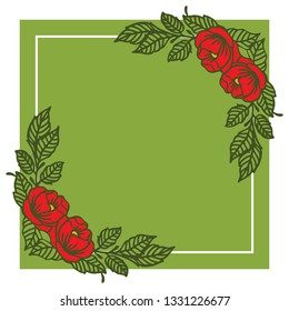 Vector illustration rose red flower frames blooms hand drawn