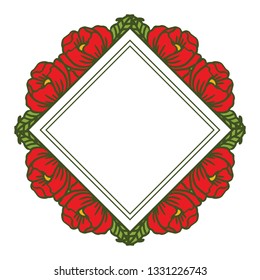 Vector illustration rose red flower frames blooms hand drawn