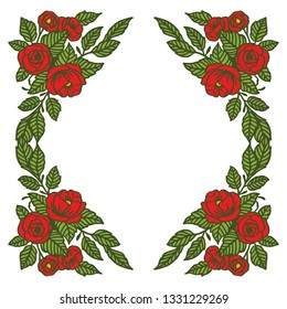 Vector illustration rose red flower frame hand drawn