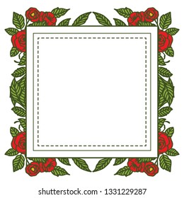 Vector illustration rose red flower frame hand drawn