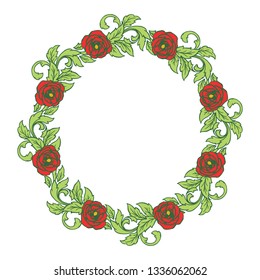 Vector illustration rose red flower frames blooms for invitation card hand drawn