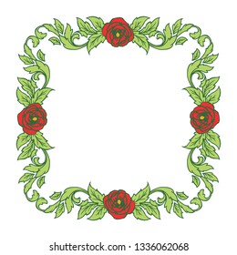 Vector illustration rose red flower frames blooms for invitation card hand drawn