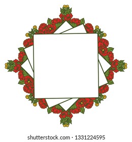 Vector illustration rose red wreath frame hand drawn