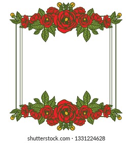 Vector illustration rose red wreath frame hand drawn