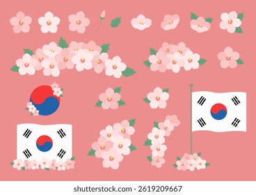 Vector illustration of Rose of Sharon and Korean flag.