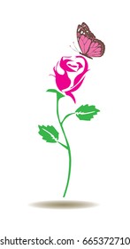 vector illustration of a rose silhouette with butterfly.