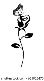 vector illustration of a rose silhouette with butterfly