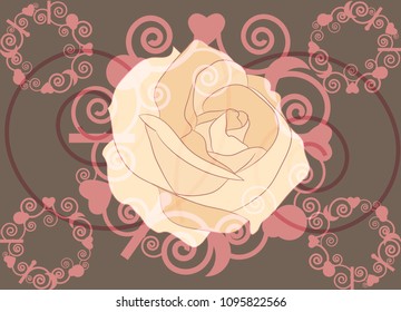 Vector and illustration of rose with spiral background.