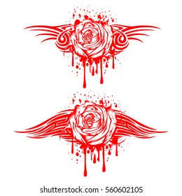 Vector illustration rose with tribal flames for tattoo or t-shirt design