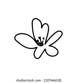 Vector illustration of a rose for Valentine's Day with a black line on an isolated background. Single, simple, festive picture in doodle style. Design for cards, stickers, posters, web, packaging.