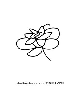 Vector illustration of a rose for Valentine's Day with a black line on an isolated background. Single, simple, festive picture in doodle style. Design for cards, stickers, posters, web, packaging.