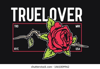 Vector illustration of rose with vintage tattoo style graphic 