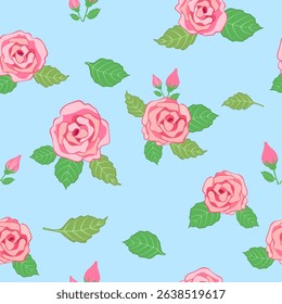 Vector illustration of rose wallpaper. Seamless pattern.
