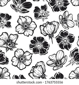 Vector illustration. Rosehip flowers, card for you, seamless pattern, light background, handmade