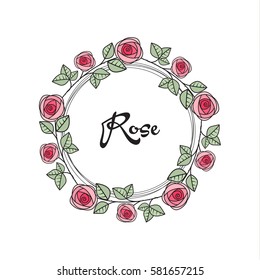 Vector illustration of roses frame, romantic decoration flowers with leaves