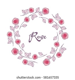 Vector illustration of roses frame, romantic decoration flowers with leaves