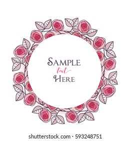 Vector illustration of roses frame, romantic decoration flowers with leaves