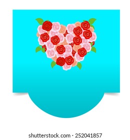 Vector illustration of roses heart frame isolated on blue background