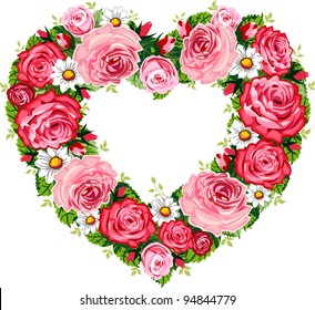 Vector Illustration Of Roses Heart Frame Isolated On White Background