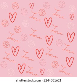 Vector illustration of roses, letters and hearts background in pink tones, love and romantic