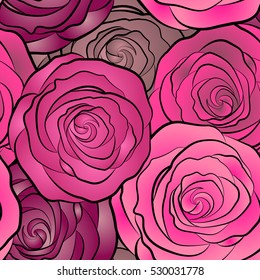 Vector illustration. Roses multicolored. Hand drawn elements. Seamless background pattern.