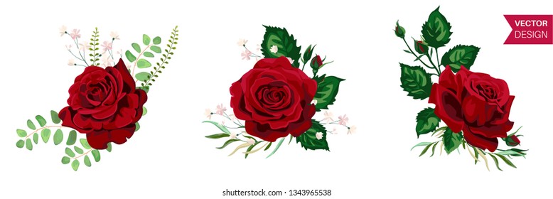 Vector Illustration of Roses Wedding Card for Design, Website, Background, Banner. Hand drawn flower Elements. Vintage Save the date Template
