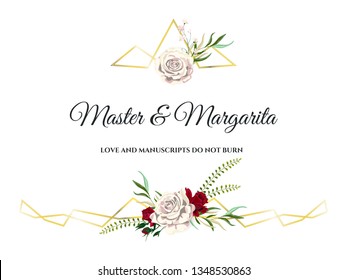 Vector Illustration of Roses Wedding Card for Design, Website, Background, Banner. Hand drawn flower Elements. Vintage Save the date Template
