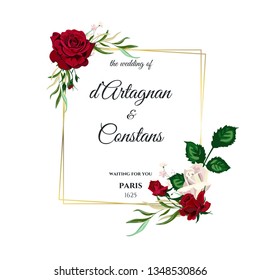 Vector Illustration of Roses Wedding Card for Design, Website, Background, Banner. Hand drawn flower Elements. Vintage Save the date Template