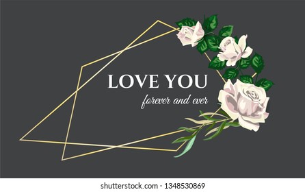 Vector Illustration of Roses Wedding Card for Design, Website, Background, Banner. Hand drawn flower Elements. Vintage Save the date Template