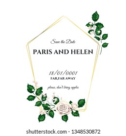 Vector Illustration of Roses Wedding Card for Design, Website, Background, Banner. Hand drawn flower Elements. Vintage Save the date Template