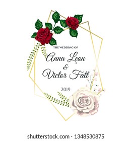 Vector Illustration of Roses Wedding Card for Design, Website, Background, Banner. Hand drawn flower Elements. Vintage Save the date Template