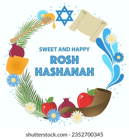 Vector illustration of Rosh Hashanah decorative circle for label or greeting card