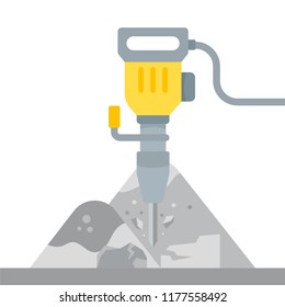 The vector illustration of the Rotary Hammer in flat style. The electrical yellow tool on a white background.