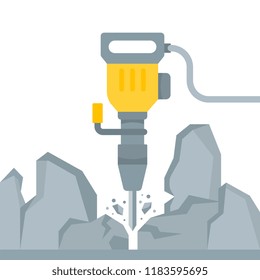 The vector illustration of the Rotary Hammer in flat style. The electrical yellow tool on a white background. Mining.