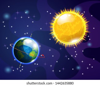 Vector illustration of rotating earth around sun