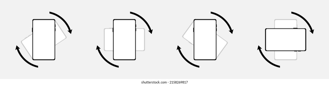 Vector illustration of rotating smartphone vector icon on gray background.