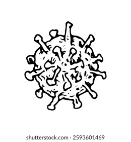 Vector illustration of a rotavirus in black and white with background. Hand drawn isolated object in line art technique. Viral cell ideal for medical designs