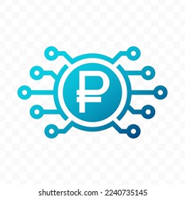 Vektorgrafik von Ruble digital Currency Symbol auf blauem und transparentem Hintergrund (PNG).