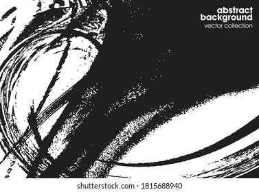 Ilustración vectorial del fondo de textura de pincel negro y blanco bruto. Textura superpuesta angustiada. Borde de fondo. Efecto texturado abstracto. 