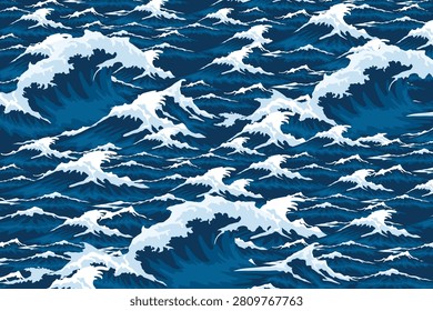 Vector illustration of a rough ocean surface with rolling waves, ideal for marine, nautical, and nature-themed designs.