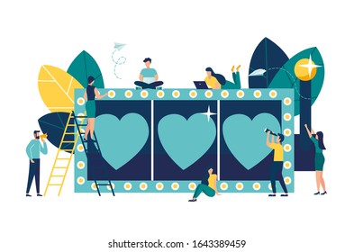 vector illustration, roulette fell on the hearts, holiday Valentine's Day, communication and acquaintance
