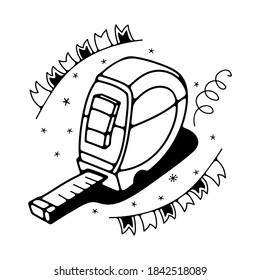 Vector illustration with roulette tape. Isolated on a white background. Cute doodle illustrations.