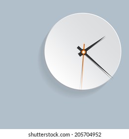 Vector illustration of round analog clock, watch.Conception of punctuality or deadline. The importance of precise time-keeping and measurement of time. Timepiece intended to be worn by a person
