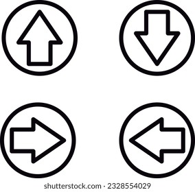Vector illustration of round arrow symbols pointing in all directions. Directions up, down, left and right. Scroll controls.