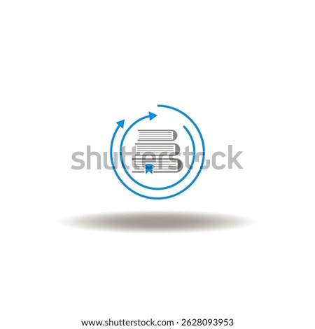 Vector illustration of round arrows with books. Symbol of continuing education. Icon of relearning. Sign of school and science.