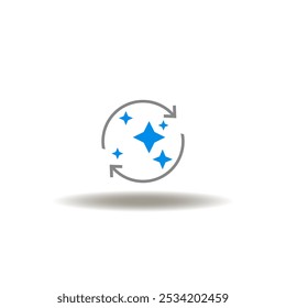 Vector illustration of round arrows process with shine, sparkle, flash. Symbol of cleanliness. Icon of purity. Sign of tidying up and cleaning.